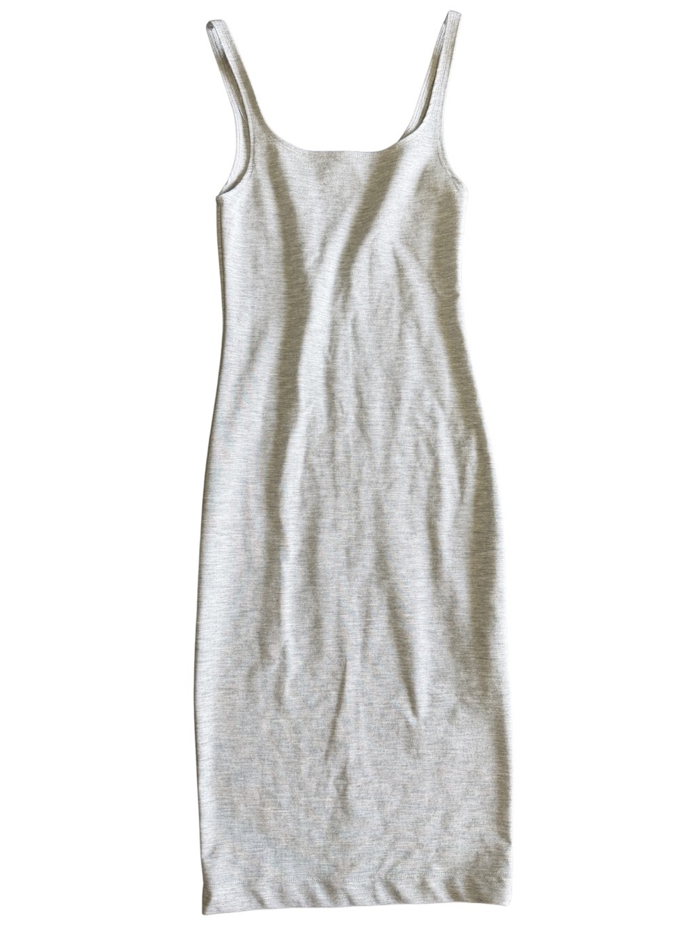 Zara Knit Bodycon Midi Dress Small Light Gray Sleeveless Back Slit Minimalist